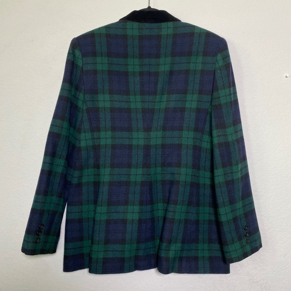 Vintage White Stag Women's Wool Blend Plaid Blazer Jacket Velvet Collar Size 6 - Picture 2 of 8